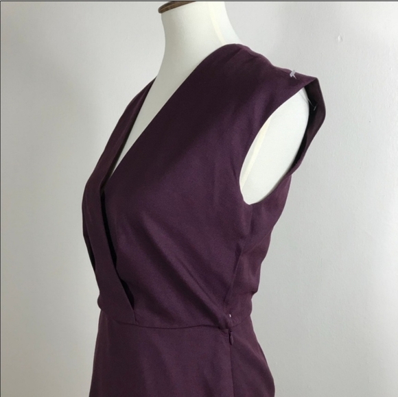 J. Crew Burgundy Wine V-Neck Midi Women's Dress Wool Size 00 NWT - Picture 3 of 10